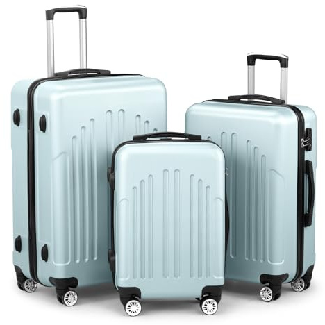 LEADZM Set di valigie 2/3 pezzi, set di valigie da viaggio con ruote grandi, set di valigie con guscio rigido in ABS+PC con maniglia telescopica, bagaglio a mano, Verde menta, Kofferset 3tlg