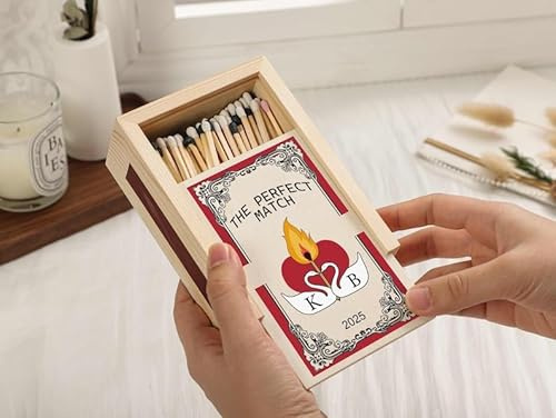 Caja de cerillas grande personalizada para parejas, caja de cerillas de madera personalizada para parejas, regalo de inauguración de la casa, regalo de nueva casa, caja de fósforos de madera solo
