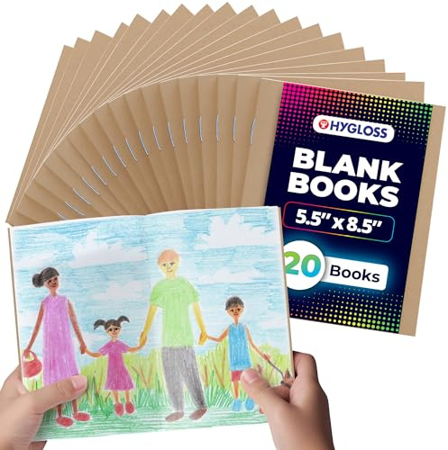 Hygloss Blank Books - Bulk 20 Pack – 5.5 x 8.5 A5 Kraft Paperback Blank Books for Kids to Write Stories, Doodle, Arts & Crafts – Plain Drawing Sketchbook, Unlined Journal, Notebook Without Lines