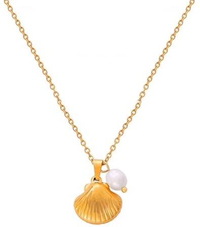 XFSRG Collar Mujer con Colgante de Concha y Perla Collar Largo Mujer Elegante para Todas las Ocasiones (1)