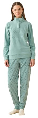 Noidinotte - Pigiama Donna Invernale in Micropile Articolo Cuore. - M Verde