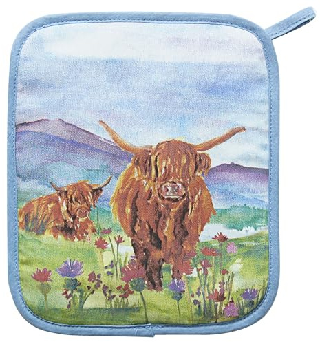 The Leonardo Collection Jennifer Rose Highland Cow Pot Holder | Soft Cotton Material, Thermal Protection, Thick Padding, Secure Handling, Rustic Kitchen Style, Practical Cooking Aid