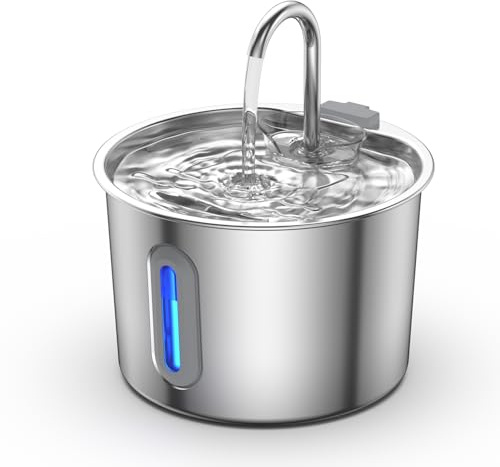 Zivacate Fontanella per Gatti Acciaio - 2,2 L Fontana per Gatti con Pompa Ultra Silenziosa, Finestra LED, Sistema di Filtraggio Triplo, Fontanella Gatto con Cavo (con 3 Filtri & 3 Spugne)