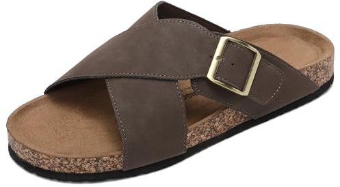 ARRIGO BELLO Mules Sandalias para Hombre Piel Zapatillas Antideslizantes Sandales Ajustables para Exteriores Correas Metálicas Talla 41-46