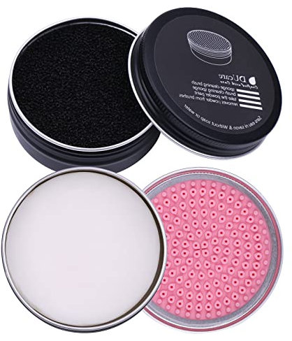 DUcare Makeup Brush Cleaner 2Pcs Brush Cleaner Solid Soap Cleanser & Color Removal Sponge - Easy to Clean Brushes Removes Shadow Color (Coconut Oil)