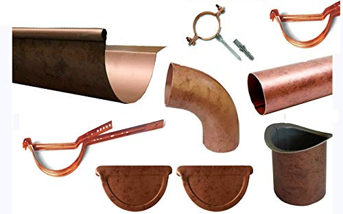 T.E.G. METALLI S.R.L. Kit 4 Metri Grondaia Tonda in Alluminio Rame Antichizzato + Accessori di Montaggio (250, con Baverino)
