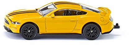 siku 1530, Ford Mustang GT Sportwagen, Metall/Kunststoff, Gelb, Öffenbare Motorhaube, Anhängerkupplung, Spielzeugauto für Kinder