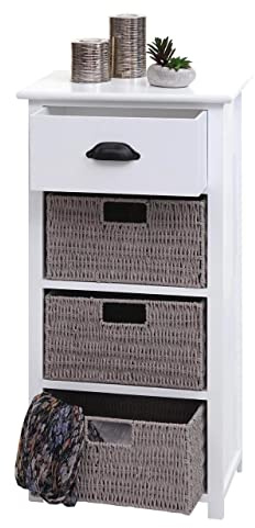 Mendler Kommode HWC-K84 mit Körben, Schrank Schubladenschrank, Holz 83x40x29cm - weiß, Körbe grau