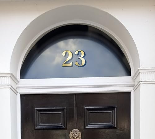 Gold House Numbers (175mm Tall)- Victorian Fanlight House Number Stickers with an Elegant, Durable, Waterproof, Vinyl Numbers for Front Door - Self Adhesive Transom Door Numbers Stickers (Gold)