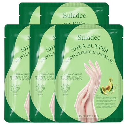 ULADEC Maschera idratante per mani con burro di karitè e latte di capra, maschere idratanti per mani secche e screpolate, idratante per mani morbide e morbide – 5 paia