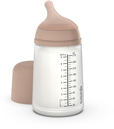 Suavinex, Anti-Colic Babyflasche Zero Zero,mit mittlerem Silikonsauger (M), für Babys ab 3 Monaten, Empfohlen für gestillte Babys und Flaschennahrung, 270 ml, Medium