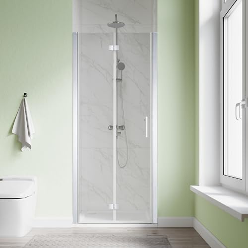 SL4U Bifold Shower Door, 30 W x 72 H, 1/4 Tempered Glass Shower Door, Foldable Shower Glass Door, Easy to Clean, Brushed Nickel Finish