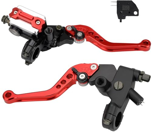 VG MOTO Motorcycle Clutch and Brake Lever, 7/8 22mm CNC Handlebar Brake Master Cylinder Clutch Lever Left & Right Set Universal Replacement for Harley Honda Kawasaki Suzuki Yamaha (Red)