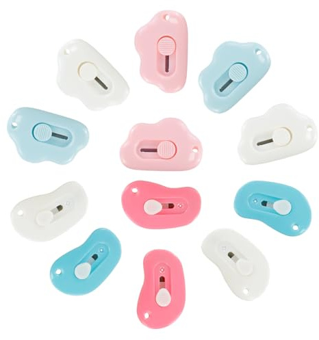 KUAOOAUK 12PCS Mini Abrecartas Seguro, Portátil Abre-Sobres De Plástico, Cuchillo retráctil, Forma De Nube Cortadores De Papel Para Desembalar Caja, Cuchillo Corte De Papel