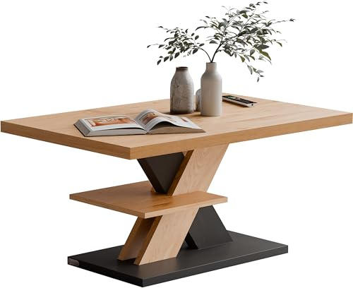 Casaria® Couchtisch Grau Holz Stauraum Ablage Kratzfest Modern Rechteckig 50kg Belastbar Beistelltisch Wohnzimmer Couch Sofa Tisch Detroit 90x60cm