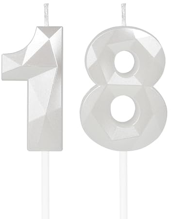mciskin White 18th Birthday Candles, 3D Number 18 Candles for Cake, Girls Boys 18th Birthday Decorations,Pearl White Candle Cake Topper Decorations for Birthday Party Weddings Anniversary Supplies