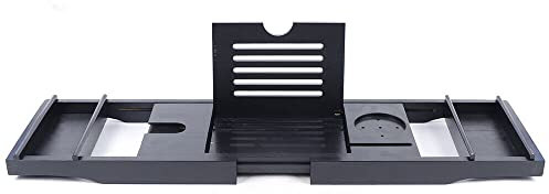 Svart badkarshylla bambu, med handdukshylla badkarsbord badkarsbricka utdragbar badkarshylla, för hem hotell badrum 75–110 x 4,5 x 23 cm