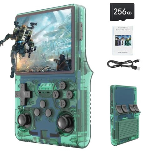 R40S - Consola de Juegos Portátil, 30.000 Juegos Retro en 1 con Sistema Linux de Código Abierto, Tarjeta TF de 256 GB, Pantalla IPS de 3.5 y Batería de 3800 mAh (Verde)