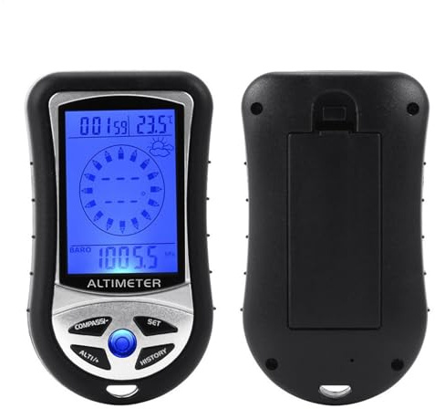 Barómetro digital Altímetro Brújula – Altímetro electrónico | Brújula altímetro de coche | Barómetro de mano Medidor de temperatura Brújula dispositivo con retroiluminación, pronóstico del tiempo,