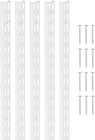 VEVOR Shelf Pilaster, 60-inch 5 Pack, Dual Track Upright Wall Shelving System, Heavy Duty Support System Twin Slot Shelf Rails, 25 Screws, Suitable for Cabinet Closet Organization Storage, Silver