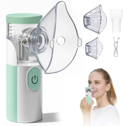 Nebulisateur Inhalateur Pour Enfants, Nebulisateur Portable Rechargeable pour Adultes et Enfants, Inhalateur Silencieux pour Enfants avec 2 Masques et Embout Buccal, pour Usage Domestique et en Voyage