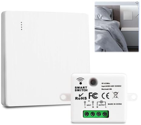 Amztour Interruttore Wireless 433MHz con Telecomando, Ricevitore Miniature 220V per Illuminazione, Smart Switch e Luce Wireless - Kit di Interruttore Senza Fili con Installazione Semplice