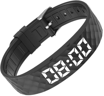 Montre avec alarme vibrante – Bracelet réglable en silicone | 224 x 1,65 cm LED 7 segments rechargeable | Fournit des alertes silencieuses pour le sommeil, les voyages, le fitness, Noir , Refer to