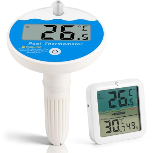 ALLOMN Termómetro digital para piscina, termómetro flotante para piscina, termómetro de piscina inalámbrico con estanqueidad IP68 para interior y exterior, medidor de temperatura del agua para bañera