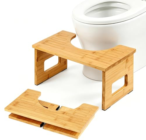 Relquorax Taburete de inodoro de madera de bambú para adultos, taburete de inodoro con almohadillas antideslizantes, taburete ergonómico para baño