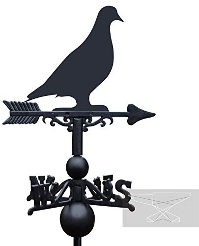 Black Cast Iron Pigeon Weathervane - Outdoor Garden Roof Weathervane Ornament