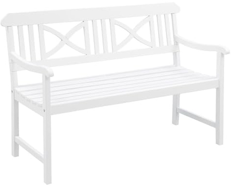 OUTLIV. Gartenbank Landhaus Akazie, Wetterfest, 2 Sitzplätze, Massives Akazienholz, Witterungsbeständig, Outdoor Sitzbank, 128x61x88 cm, Weiß