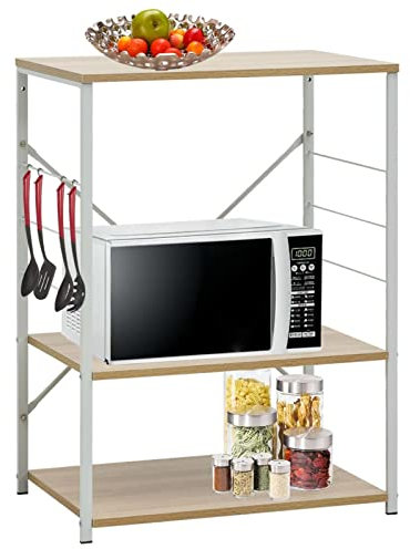 Tidyard Armoire à Micro-Ondes Étagère de Cuisine à 3 Niveaux Blanc et chêne 60x39,6x79,5 cm Aggloméré