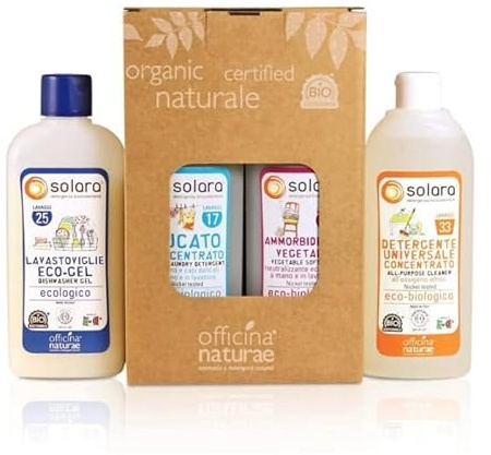 Officina Naturae Box Detergents Wash Plus Laundry Concentrated Liquid 500ml + Vegetable Softener 500ml + Eco-Gel Dishwasher 500ml + Universal Detergent 500ml Organic Sustainable Vegan