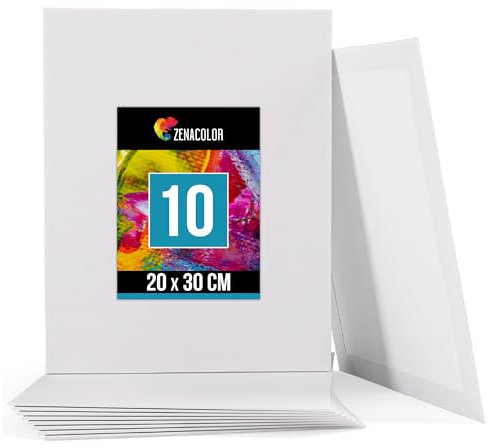 Zenacolor - Canvas Set 10 teilig - Leinwand zum Bemalen 20x30cm - Gemälde auf Leinwand, Acrylmalerei, Ölgemälde, Gouache, Aquarell - 100% Säurefreie Baumwolle.