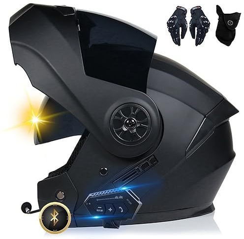 Casque Moto Bluetooth, Casque Intégral avec Intercom Bluetooth pour 2 Pilotes, Approuvé Dot/ECE, Léger, avec Double Visière, Casque Modulable pour Adultes Hommes Femmes S~XL