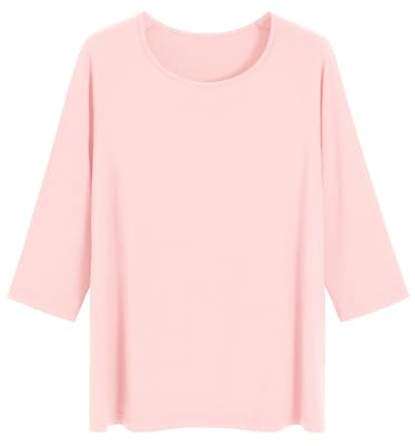 Latuza Women's Viscose Pajama Tops Crewneck 3/4 Sleeves Sleep Tee S Light Pink