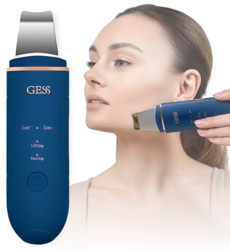 GESS SKY Porenreiniger Gesicht, Ultraschall Skin Scrubber, Peelinggerät, Iontophorese, 4 Modi, Anti Akne, Lifting, Ultraschallmassagegerät (Blue)