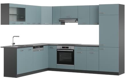 Vicco Eckküche R-Line, Blau-Grau/Anthrazit, 227 x 287 cm ohne Arbeitsplatte