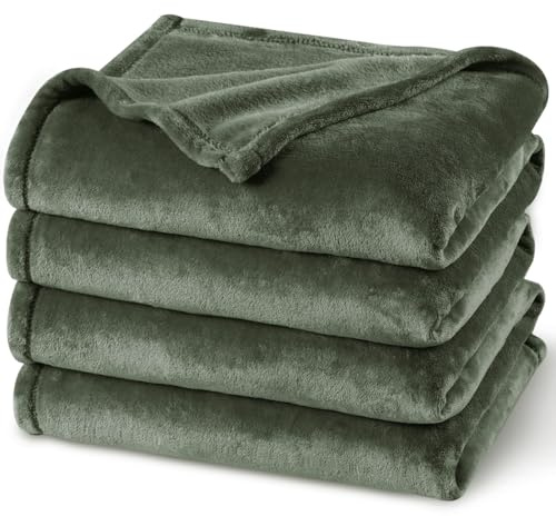 PHF Ultra Soft Fleece Blanket Super King Size 230x270cm, No Shed No Pilling Luxury Plush Cozy Flannel 280GSM Lightweight Throw Blanket for Bed, Couch, Chair, Sofa Suitable for All Season, Olive Green