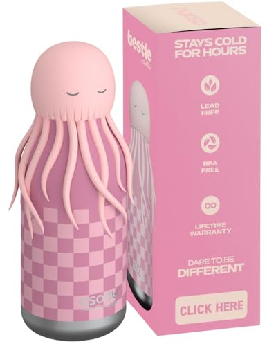 ASOBU Bestie Kindertrinkflasche mit Strohhalm – Isolierte Edelstahlflasche 420ml mit Quallenkopf – Auslaufsicher & BPA-frei