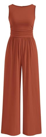 PRETTYGARDEN One Piece Jumpsuits for Women Dressy Casual Sleeveless Crewneck Wide Leg Rompers Jumpers 2026 Vacation Summer Outfits(Brick Red, L)