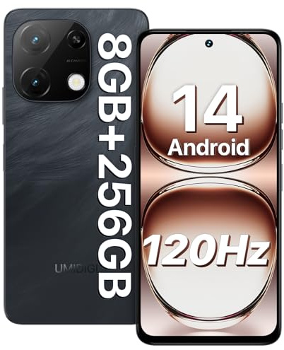 UMIDIGI Handy Android 14, 8(4+4)+256GB/1TB TF Smartphone Ohne Vertrag, 120Hz 6.8 Zoll HD+ Smartphone, Bluetooth 5.2, 5000mAh, Octa Core, 4G Dual SIM/Face ID/Fingerprint/13MP/GPS/OTG-Note 100A Schwarz