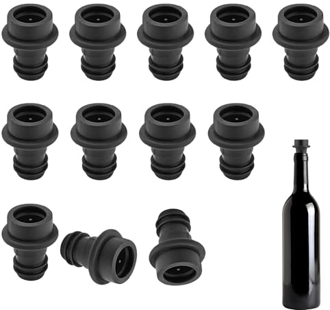 Noenaeni 12PCS Wine Stoppers Vacuum, 1.5cm Hole Silicone Wine Saver & Preserver, Reusable Bottle Sealer, Reusable Leak-Proof Bottle Stoppers, Wine Sealer Caps for Keeping Fresh and Secure(Black)