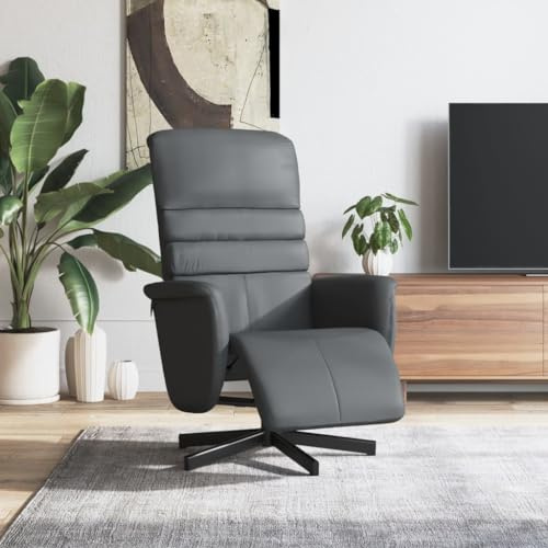 Owoxanthellate Poltrona relax con funzione reclinabile, grigio, in similpelle, 71 x 93 x 106 cm, con poggiapiedi e girevole a 360°, per soggiorno, ufficio e casa Cinema