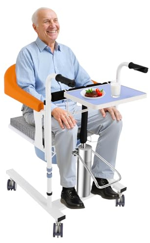 Silla de ruedas hidráulica con función de inodoro y ruedas, altura regulable, capacidad de carga de 100 kg