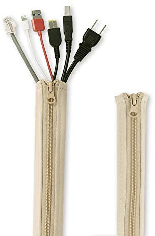Flexible Cable Management Sleeve with Zipper - Extendable Cord Organizer System Wrap Wire Cable Cover Sleeve Holder, Keep Home & Office Clean Safe Protector for TV/Media, Beige, 39 Inches, 2 Pcs