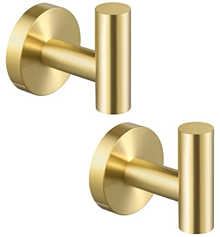 KES Kleiderhaken Gold Garderobenhaken Edelstahl SUS304 Haken Handtuchhaken Bad Wandhaken Garderobe 2 Stücke Gebürstetes Gold, A2164-BZ-P2