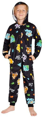 Pokemon Onesie für Jungen und Mädchen, 4-14 Jahre, Overall Jumpsuit - Kuschelanzug Kinder für Kinder - Schlafanzüge Jungen und Mädchen (Schwarz/Mehrfarbig, 11-12 Jahre)