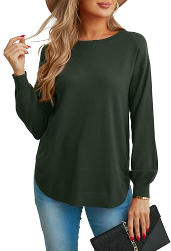 GRECERELLE Pull léger à manches longues et col rond pour femme - Pull décontracté en tricot doux
