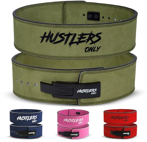 Hustlers Only Weight Lifting Belt with Lever Buckle Genuine Leather Gym Belt for Deadlift, Power Lifting, Workout Belt 10mm thickness for Back Support, Lifting Belt for Men and Women (M, Green)